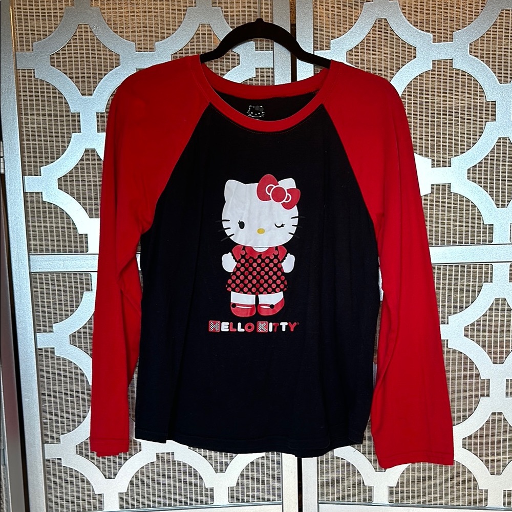 Hello Kitty Long Sleeve Red and Black Tee with Bold Graphic